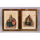 TWO INDIAN MINIATURE PAINTING OF FIGURES, both depicted in seated positions, framed 23cm x 18cm