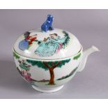 A CHINESE FAMILLE ROSE PORCELAIN TEAPOT AND COVER, the body decorated with scenes of figures in