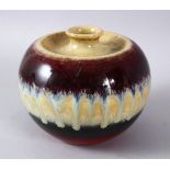 A CHINESE FLAMBE DRIP GLAZED PORCELAIN VASE, with graduating colour palate with a central drip