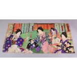 THREE TRIPTYCH JAPANESE MEIJI PERIOD WOOD BLOCK PRINTS - BY KACHORO - each triptych depicting kabuki