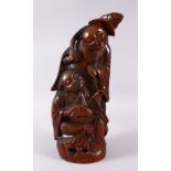A CHINESE BAMBOO CARVING OF TWO FIGURES, 34cm high