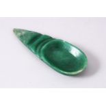 A GOOD INDIAN MUGHAL CARVED EMERALD SPOON, with a carved handle and bowl 13cm.