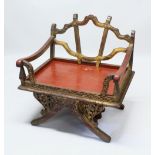 A 19TH/20TH CENTURY THAI CARVED HOWDAH ELEPHANT CHAIR, profusely carved and pierced with gilt