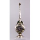 A FINE 17TH / 18TH CENTURY INDIAN LUKNOW ENAMEL & SILVER ROSE WATER SPRINKLER, with carved and