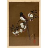 A GOOD CHINESE PAINTING OF A BIRD, In Japanese style, upon a gold ground, the bird seated upon the