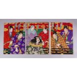 FOUR JAPANESE TRIPTYCH WOODBLOCK PRINTS - KUNISADA & KUNICHIKA - KABUKI THEATRE PLAY, by kunisada