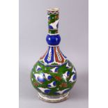 AN 18TH CENTURY TURKISH IZNIK POTTERY LONG NECK VASE, the body with lappet and motif decoration upon