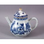 A CHINESE BLUE & WHITE PORCELAIN TEAPOT & COVER, decorated with floral decoration, 12cm high.