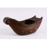 POS A JAPANESE BRONZE HANGING KORO - in the form of a boat, with three eyelets to accommodate a