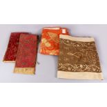 FOUR POSSIBLY 17TH CENTURY INDIAN MOGUL EMBROIDERED TEXTILES, one with a beige ground with floral