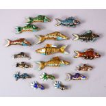 A COLLECTION OF SEVENTEEN CHINESE ENAMEL RETICULATED GOLDFISH, various colours and sizes.