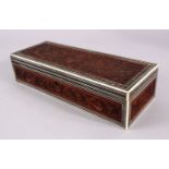 A 19TH CENTURY INDIAN CARVED AND INLAID SANDALWOOD BOX, the top carved with birds and floral motif