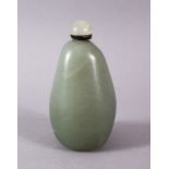 A 19TH/20TH CENTURY CHINESE PEBBLE JADE SNUFF BOTTLE AND STOPPER. 8cm high.