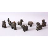 A MIXED LOT OF CHINESE CARVED DARK HARDSTONE FIGURES, of various animals, tigers, rams, horses