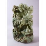 A LARGE AND HEAVY CHINESE CARVED JADE BOULDER - BUDDHA - the large heavy boulder carved in fine