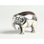 AN 18CT BIRMINGHAM SILVER ELEPHANT PIN CUSHION 2.5ins long