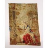 AN EARLY NEEDLEWORK FABRIC, lady seated beside an open window 2ft 2ins x 1ft 7ins.