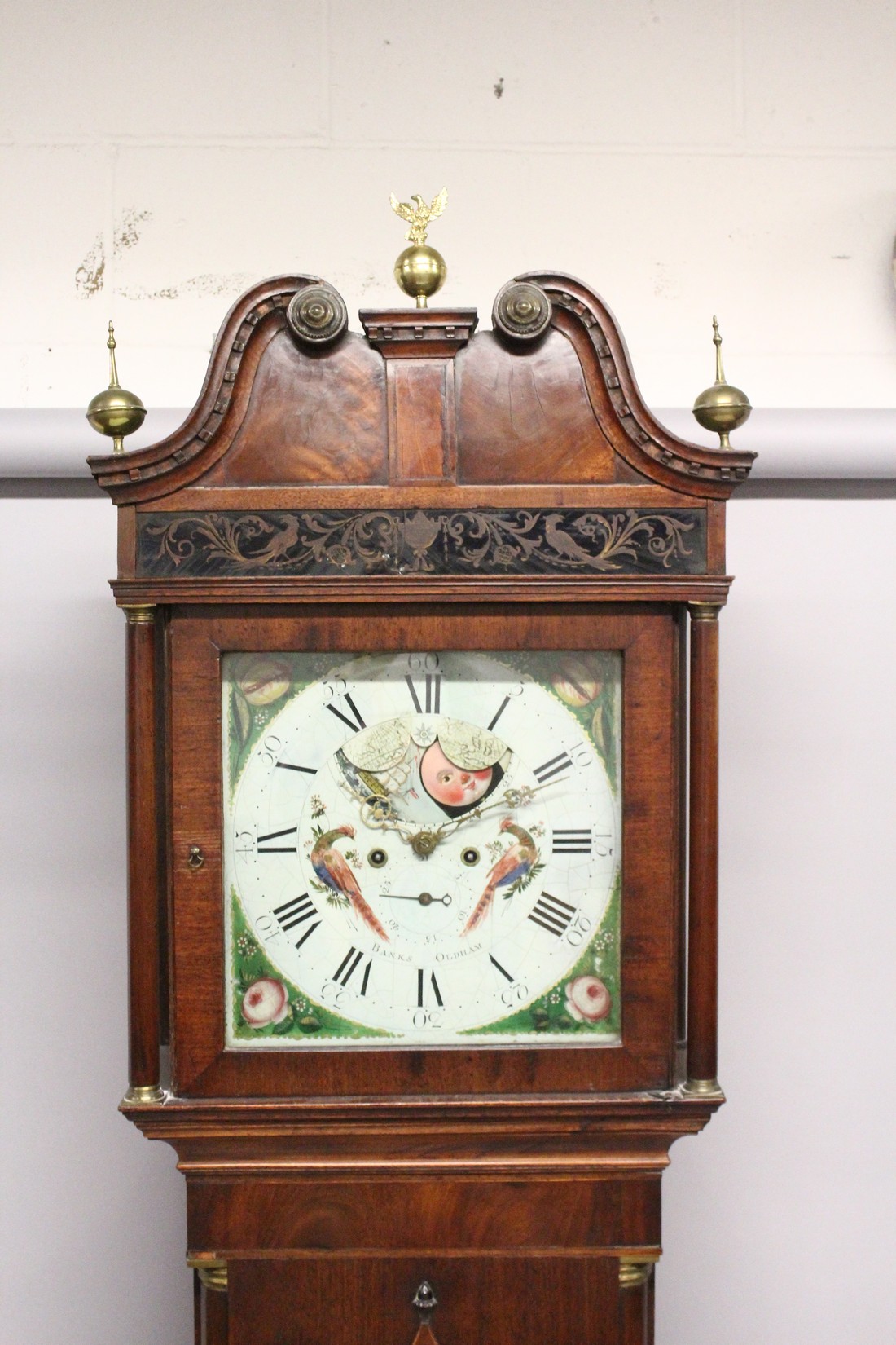 A GEORGE III MAHOGANY LONGCASE CLOCK BY BANKS, OLDHAM, with an eight day moonphase movement, - Image 2 of 9