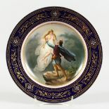 A GOOD VIENNA CIRCULAR PLATE, blue and gilt, the centre portrait 'Des Yarlicht' Vienna beehive