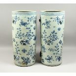 A GOOD LARGE PAIR OF CHINESE BLUE AND WHITE STICK STANDS 24ins high