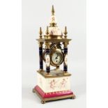A SUPERB VIENNA PORCELAIN AND GILT METAL PILLAR CLOCK painted with cupids with blue and gilt