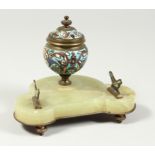 A 19TH FRENCH ONYX AND CHAMPLEVE ENAMEL DESK STAND 6.5ins wide