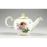 A LOVELY VIENNA BULLET SHAPED TEA POT AND COVER, with flower knop handles and painted with flowers.