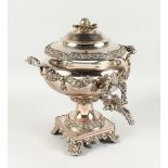 A GOOD OLD SHEFFIELD PLATE CIRCULAR SAMOVAR with cast decoration, scrolls acanthus etc., with looped
