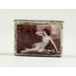 A SILVER PLATE SEPIA NUDE PILL BOX