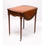 A VERY GOOD EDWARDIAN MAHOGANY AND PAINTED PEMBROOKE TABLE, PROBABLY GILLOW, the oval top painted