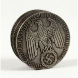 A REPRO NAZI BRONZE CIRCULAR SNUFF BOX 1.75ins