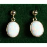 A PAIR OF 9CT. GOLD OPAL DROP EAR RINGS