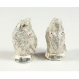 A PAIR OF .925 SILVER PLATED BOAR'S HEAD SALT AND PEPPERS