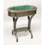 A VERY GOOD FRENCH 18TH /19TH CENTURY INLAID PLANTER, with brass grill, metal liner on curving end