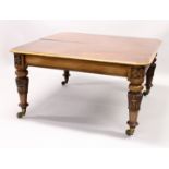 A GOOD 19TH CENTURY MAHOGANY EXTENDING DINING TABLE, with three leaves, the rounded top supported on