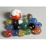 A COLLECTION OF FIFTEEN VARIOUS COLOURED MARBLES 2-4cm.