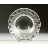 A SMALL LALIQUE DISH with birds. 3.5ins diameter, etched Lalique Freres.