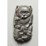 A CAST SILVER JAPANESE CAT WITH A RAT VESTA CASE