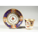 A CHAMBERLAIN WORCESTER COFFEE CUP AND SAUCER OF YEO TYPE, the coffee cup with a crest and the