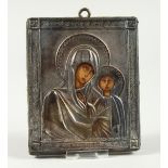 A RUSSIAN SILVER MOUNTED ICON 5 x 4 ins