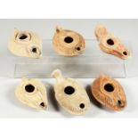 SIX VARIOUS ROMAN POTTERY LAMPS