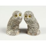 A PAIR OF .925 SILVER PLATED OWL SALT AND PEPPERS
