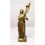 A VERY GOOD LARGE GILDED BRONZE OFJEANNE d'ARC. 5ft high.