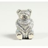 A CAST SILVER NOVELTY TEDDY BEAR PIN CUSHION