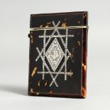 A VICTORIAN SILVER INLAID TORTOISE SHELL CALLLING CARD CASE
