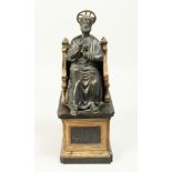 A GOOD BRONZE OF SAINT PETER sitting on a throne 14ins high.
