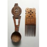 A TRIBAL SPOON AND COMB