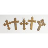 FIVE VARIOUS GILDED CROSSES, 2.25 to 3.5 inches long
