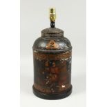 A OLD TOLEWARE TEA TIN LAMP 14ins high