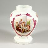 A CONTINENTAL PORCELAIN VASE ,decorated with a panel depicting a young lady and attendants. 9.5ins